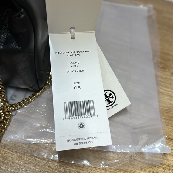Tory Burch Black Diamond Quilt Kira Small Shoulder Bag H: 3.9" , L: 6.9",D: 1.8" - Picture 4 of 7